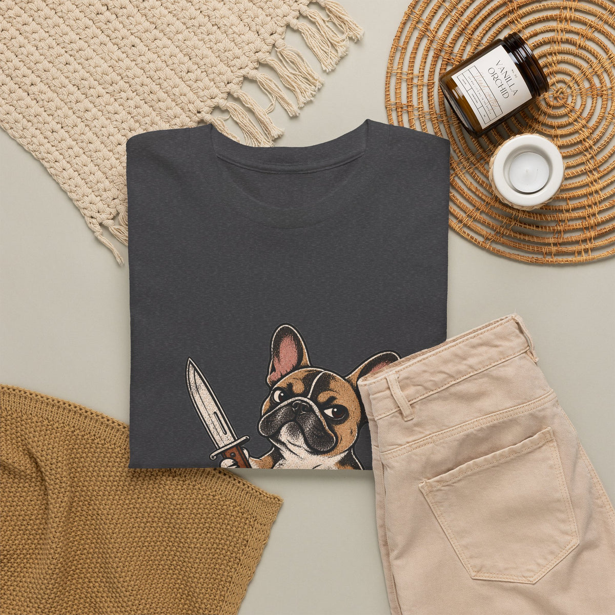 Funny French Bulldog Knife T-Shirt, Quiet was never an option Tee