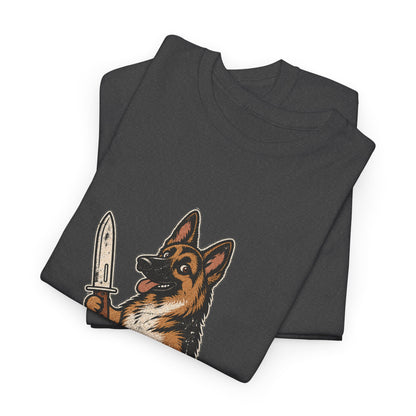 Funny German Shepherd Knife T-Shirt, Guarding was never an option Tee