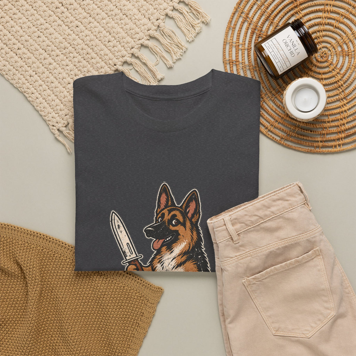Funny German Shepherd Knife T-Shirt, Guarding was never an option Tee