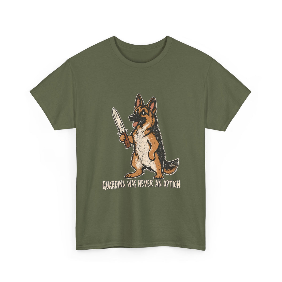 Funny German Shepherd Knife T-Shirt, Guarding was never an option Tee